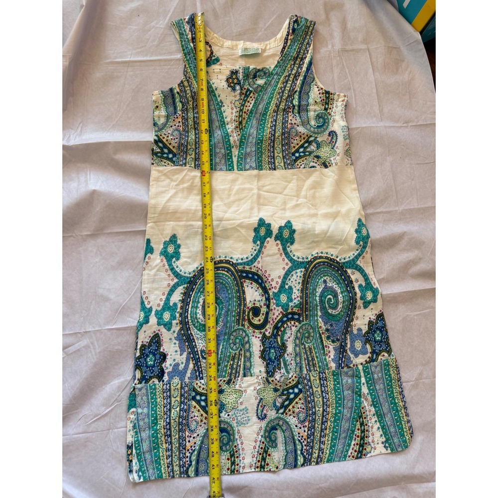 Marila Stile Italiano Vintage Paisley Shift Dress Medium Cream Teal Resortwear - Picture 5 of 5